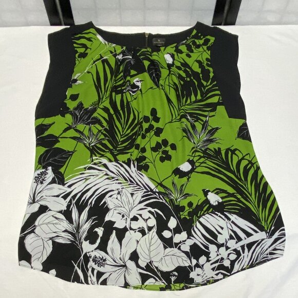 Worthington Banded Cap Sleeve Pleated Front Back Yoke Zip Top Black Green XL - Picture 7 of 12